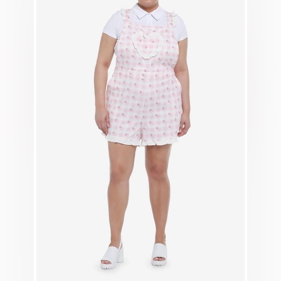 Hot topic gingham strawberry heart pastel overalls nwot plus size
